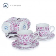 Alibambah Cangkir Keramik Set / Cup & Saucer Set - ALB-C342-Pink